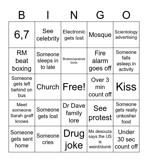 LA trip Bingo Card