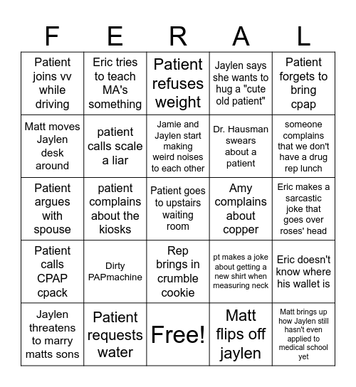 Feral Bingo Holland Bingo Card