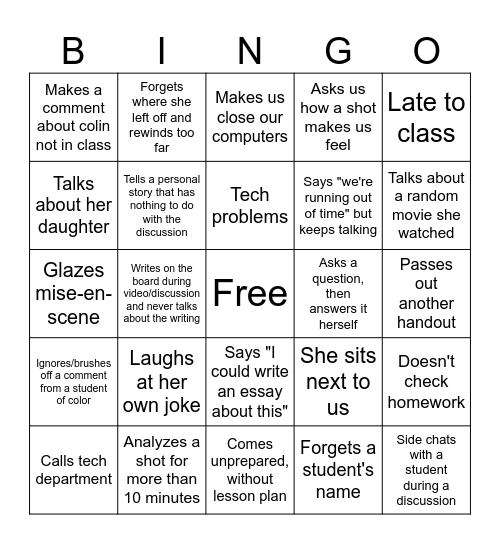 English Bingo Card
