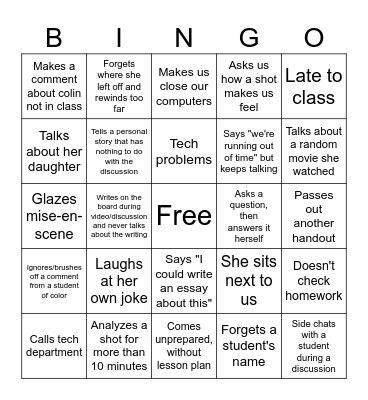 English Bingo Card