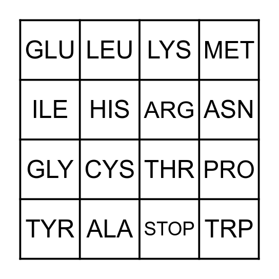 Codon Bingo Card