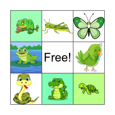 Green Animals Bingo Card