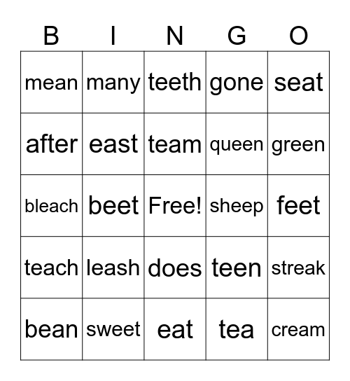 ee/ea words Bingo Card