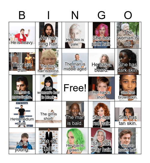 Describing People--sentences Bingo Card