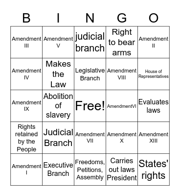 American Legal System Bingo Card