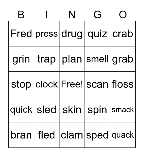 Blends and Digraphs Bingo Card