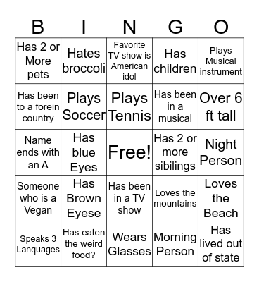Getting To Know Your Co-Workers Bingo Card