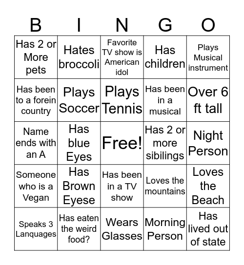 Getting To Know Your Co-Workers Bingo Card
