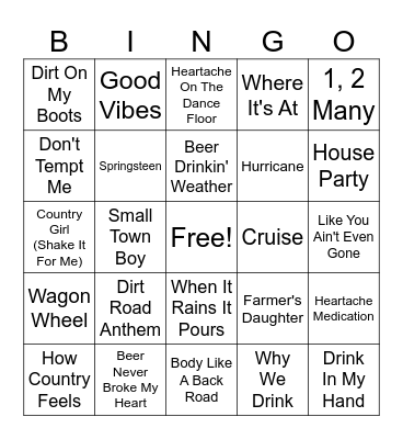 (G) Country Music Bingo Round 3 Bingo Card