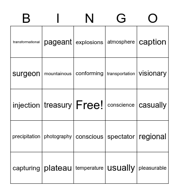 Unit 7.3 Word Study Bingo Card