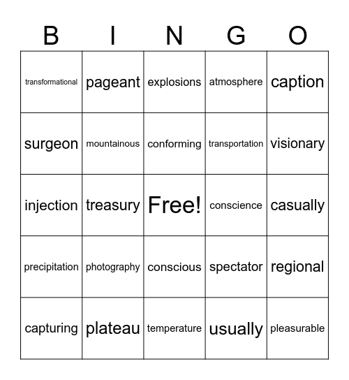 Unit 7.3 Word Study Bingo Card
