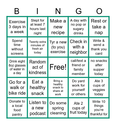 SELF CARE BINGO Card