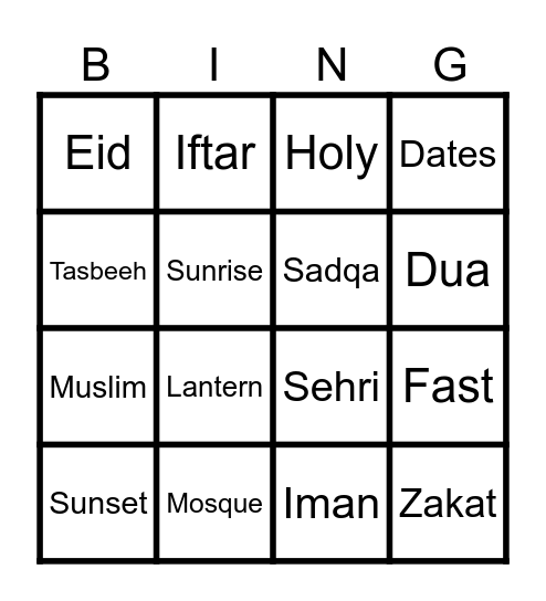 Ramadan Bingo Card