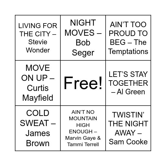 Motown Bingo Card