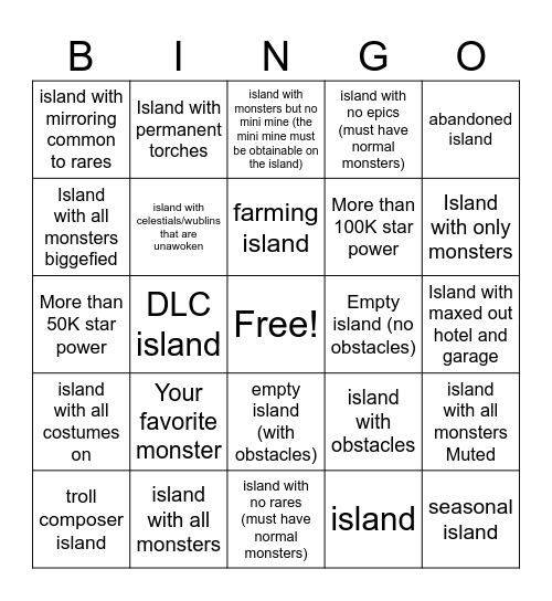 MSM random islands BINGO Card