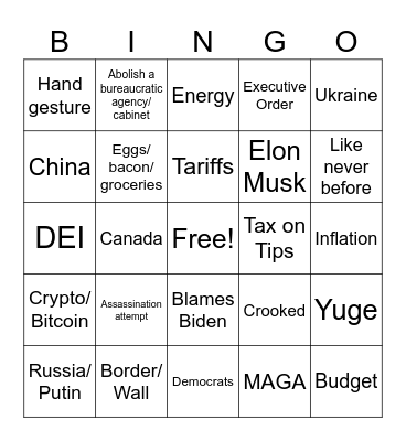2025 SOTU/Trump Joint Session Address Bingo Card
