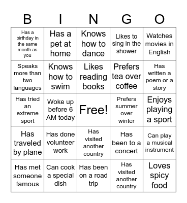 Find Someone Who… Bingo Card