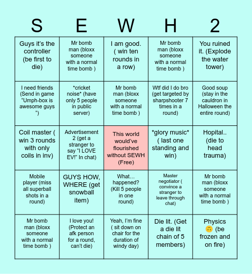S.E.W.H BINGO (2nd) Bingo Card