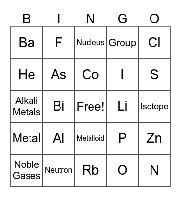 Periodic Table Bingo Card