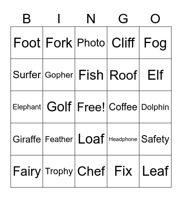 Articulation /F/ Bingo Card