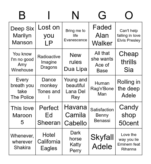 MUSIC BINGO Card