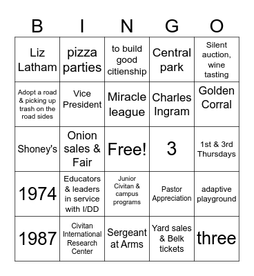 CIVITAN Bingo Card
