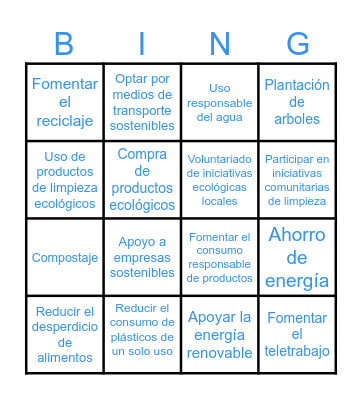 BINGO DE LA SOSTENIBILIDAD Bingo Card
