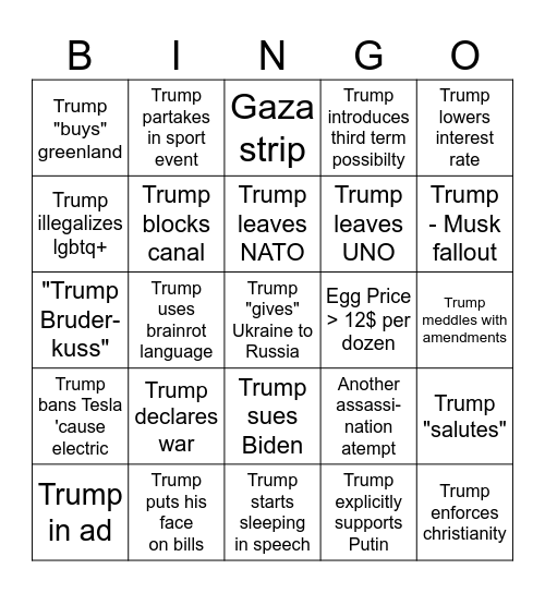 Trump Bullshit Bingo Card