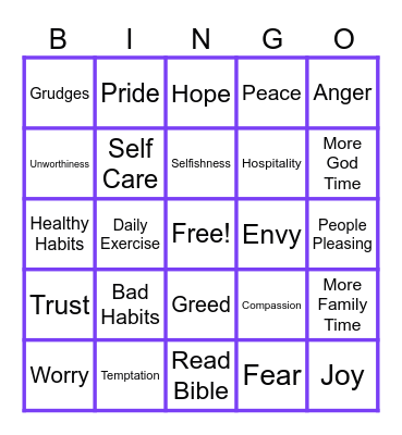 Lenten Bingo Card