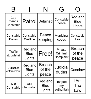 Constables on Patrol Bingo Card
