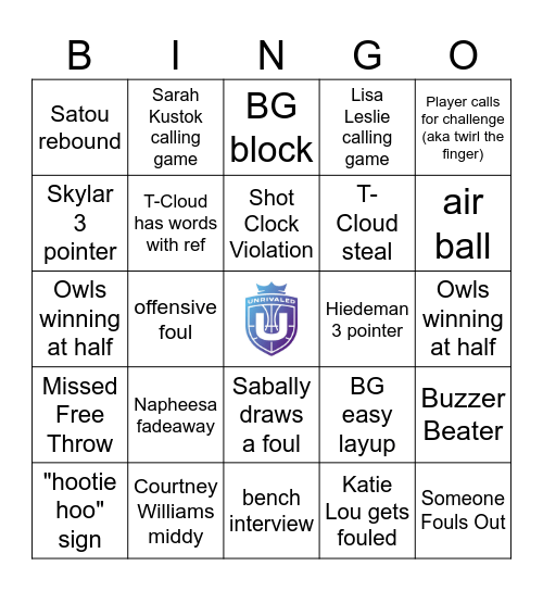 UNRIVALED Bingo Card