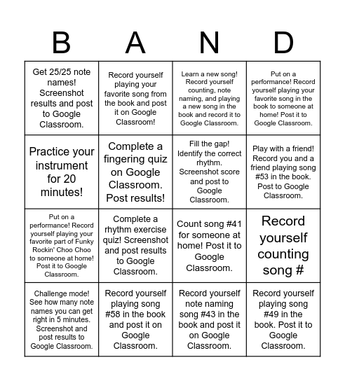 Week 1 Practice Challenge! Bingo Card