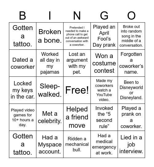 Team Bingo Card