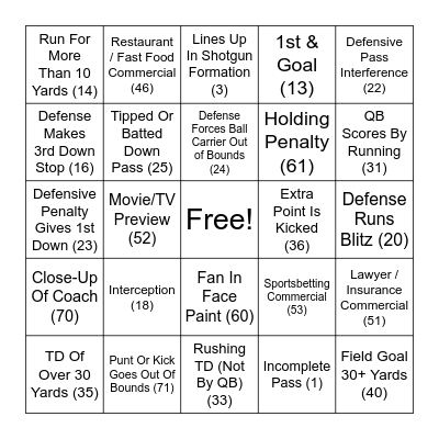 Football Bingo Card