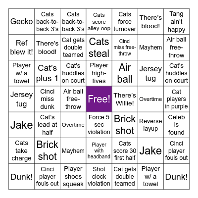 K-State vs. Cincinnati Bingo Card