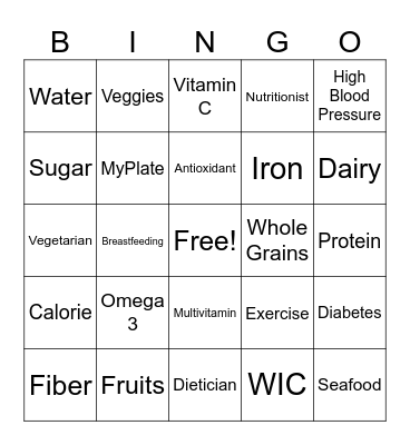 WIC Nutrition BINGO Card