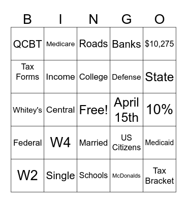 Taxes Bingo Card