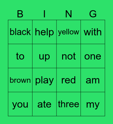 K-Sight Words Bingo Card