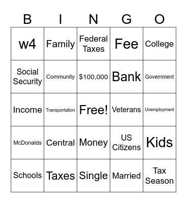 Taxes Bingo Card