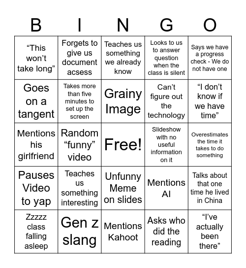 Untitled Bingo Card