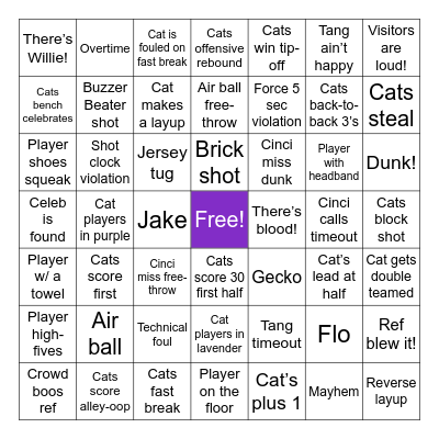 K-State vs. Cincinnati Bingo Card