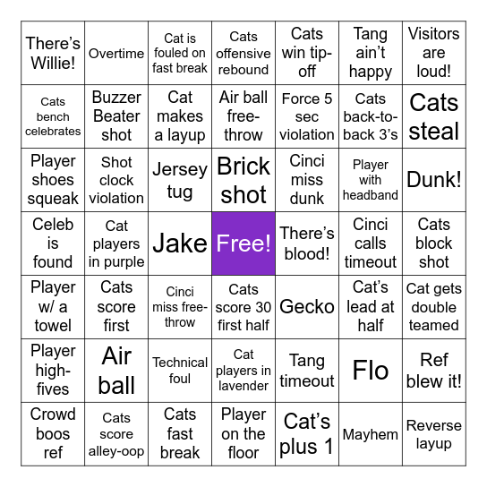 K-State vs. Cincinnati Bingo Card