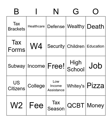 Taxes Bingo Card