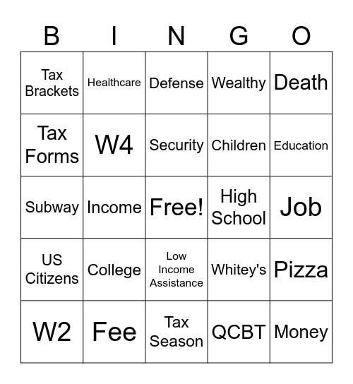 Taxes Bingo Card
