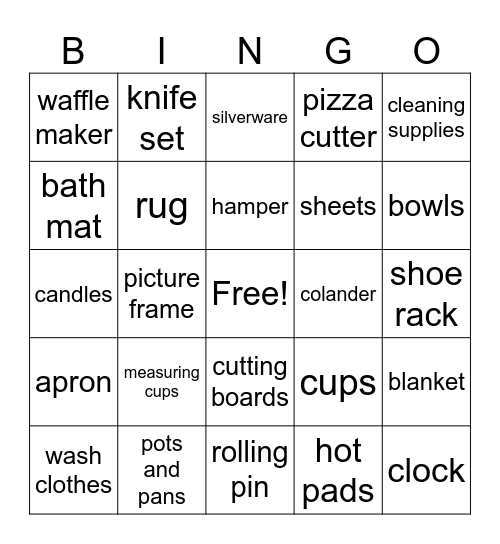 Bridal Shower Bingo Card