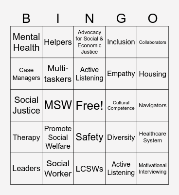 National Social Work Month Bingo Card