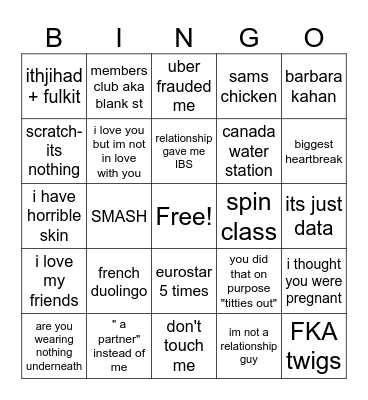 ICK Bingo Card