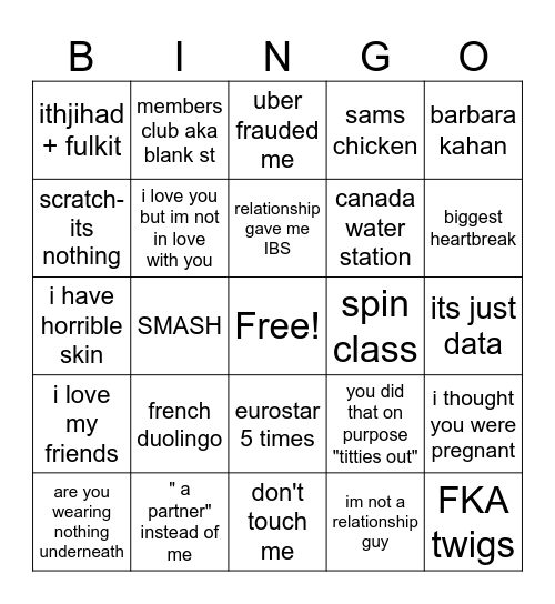 ICK Bingo Card
