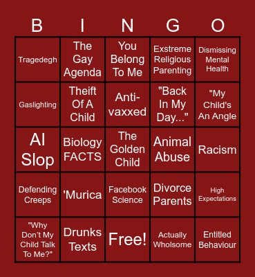 Insane Parent BINGO Card