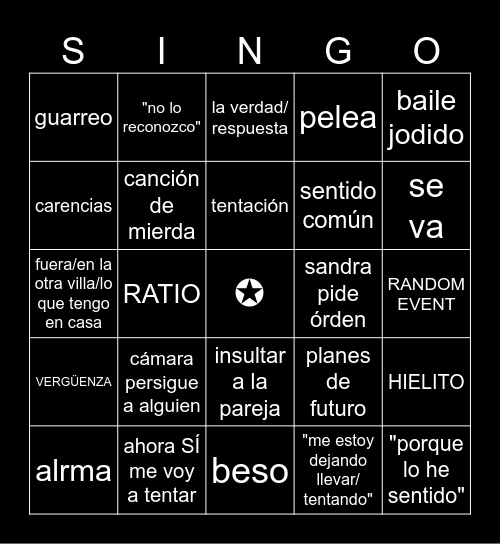 EL BINGO DE LAS TENTACIONES Bingo Card